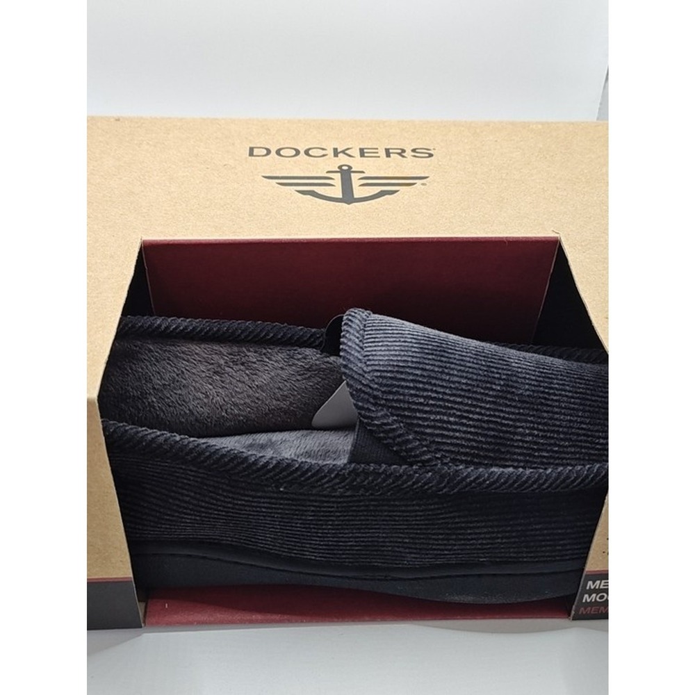 Dockers Men's Black Corduroy Slip-On Slippers Soft Moccasin Memory Foam 8-9